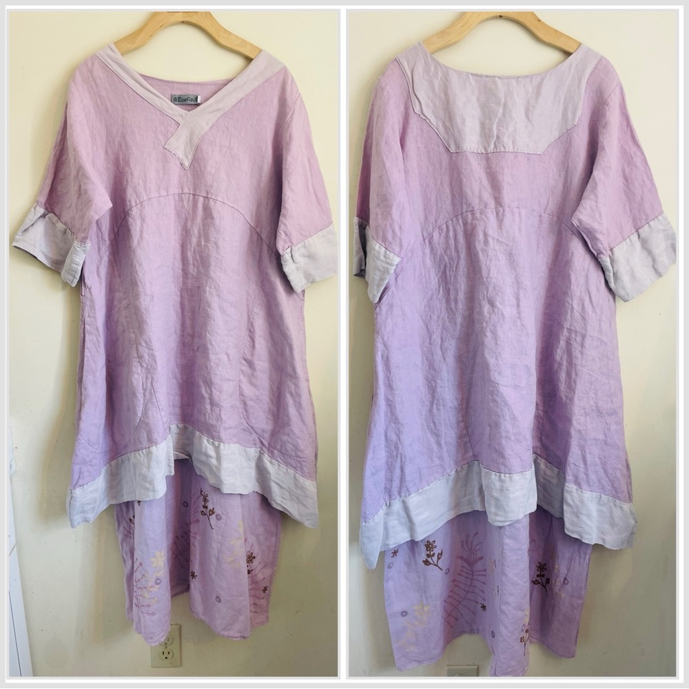 Bluefish Linen Silk Layered Dress Lavender White Lagenlook Artsy Size 0 (0-10)